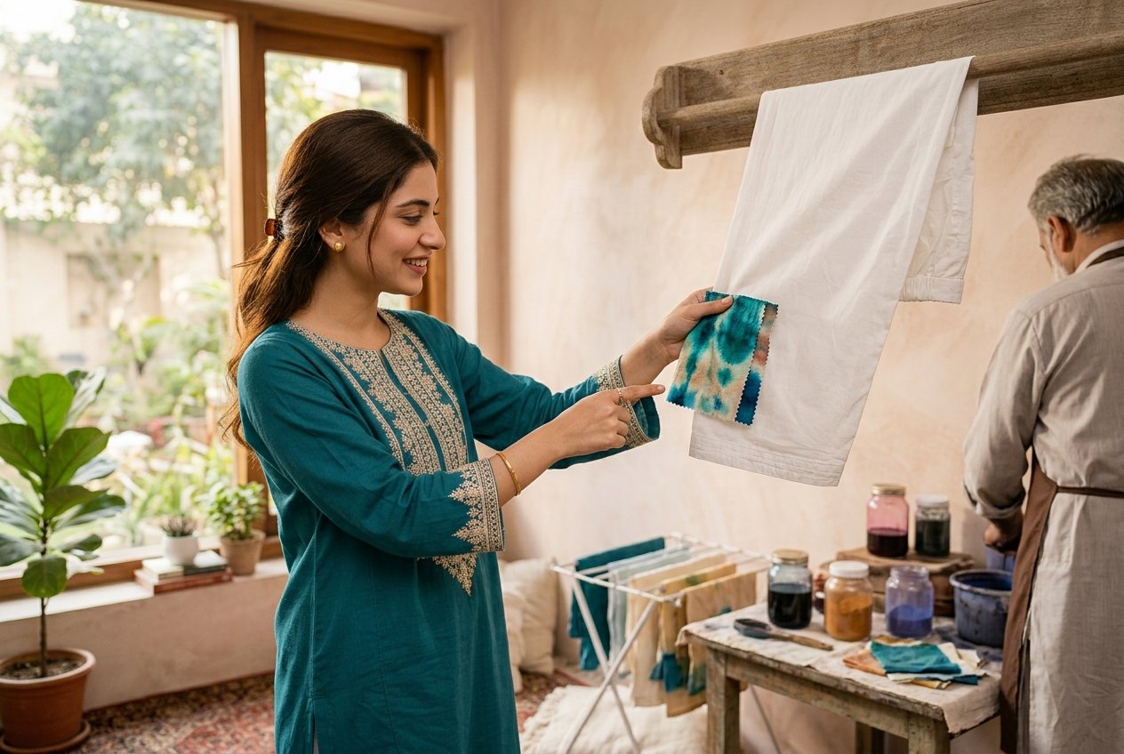 Dye to match shalwar using a fabric swatch and white bottom